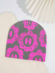 1pc Fashionable & Versatile Floral Knit Beanie Hat, Unisex Y2K Style Fall Outfit - Multicolor - View 14