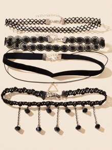 10pcs/Set Minimalist Personalized European&American Style Choker Necklace Collar Bone Chain Set, Short Korean Velvet Necklace