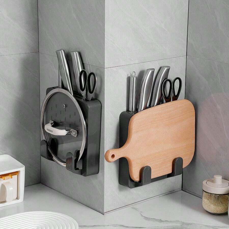 1 件壁挂式厨房刀架 - 多功能收纳整理器，用于存放刀具、剪刀、筷子和砧板，节省空间的设计，适合洗碗机清洗，黑色，厨房用具架，紧凑型整理器，耐用结构，家庭整理 - 彩色 - 查看 1