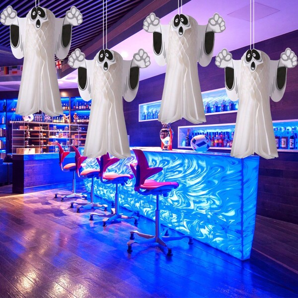Halloween 3D Ghost Pendants, Party Decoration Supplies, Horror Paper Honey Bomb Ghost Ornaments For Haunted Houses