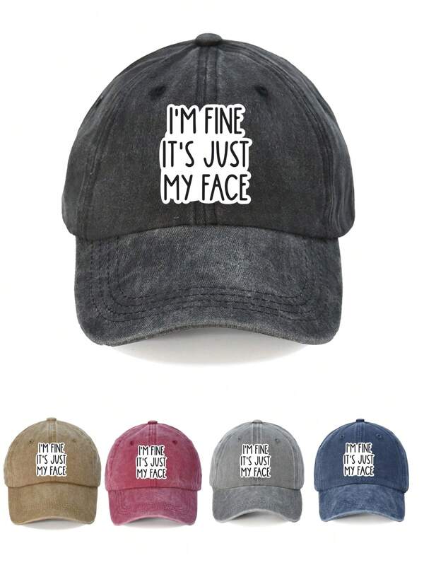 1pc "I'am Fine" Printed Baseball Cap, Washable Adjustable Hat, Fashion Breathable Versatile Outdoor Sun Protection, Holiday Gift