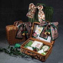 お土産用のレトロな籐バスケット、花嫁介添人用のポータブル収納ピクニックバスケット、ギフト包装バスケット、空のバスケット - 水色の空バスケット(リボンなし) - チェックする 4