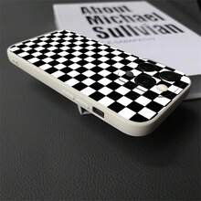Black  White Checkered Pattern Phone Case For IPhone 16 Pro Max/16 Plus/16 Pro/16/15/14/13/12/11, Unisex, Scratch Resistant TPU, Full Body Ultra Thin, Shockproof With Camera Guard - White - View 2