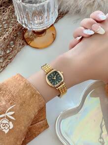 1pc Stainless Steel Strap Women Square Bracelet Watch, Elegant & Versatile, Shell Dial, Multi-Function, Suitable For Daily Wear