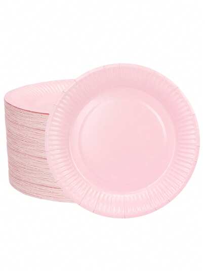 10 piezas/20 piezas/50 piezas Platos desechables de papel de color rosa pálido, platos de papel de 6 pulgadas para pasteles rosas, platos de postre de 7 pulgadas para aperitivos, ensaladas, cenas en casa y manualidades DIY, adecuados para oficina, camping, uso en interiores, cumpleaños, despedida de soltera, revelación de sexo, boda
