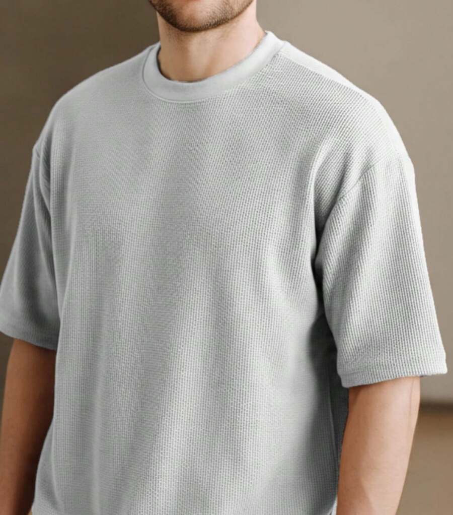 RelaxMax Men's Casual Oversized Textured Mesh Shirt - White - View 1