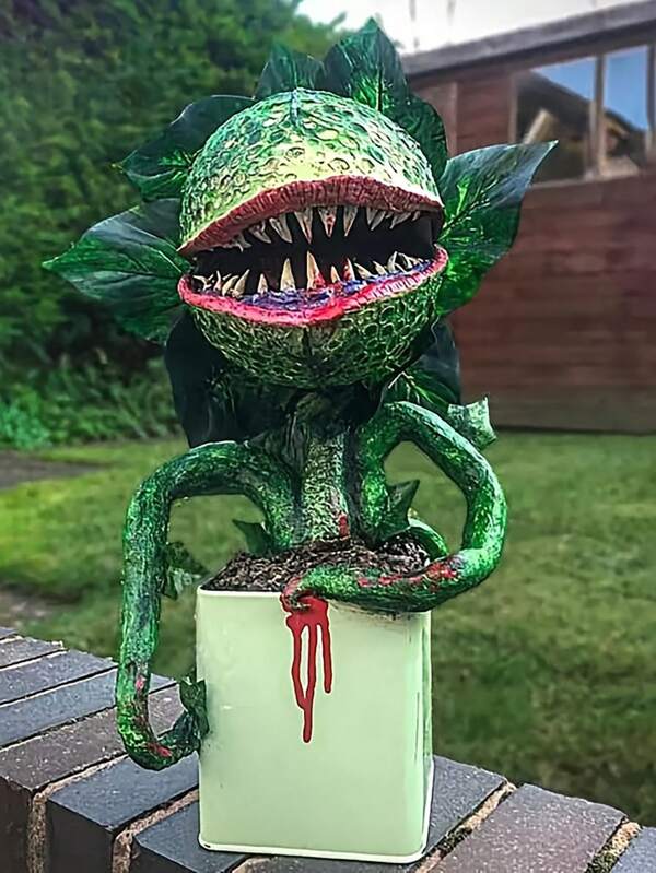Estatua de resina de planta piraña embrujada - Decoración de Halloween de 12 pulgadas de flor cadáver espeluznante, decoraciones de jardín artificiales y espeluznantes de calavera para interiores, exteriores y cementerio, accesorios para fiestas de terror (tema de terror escalofriante)