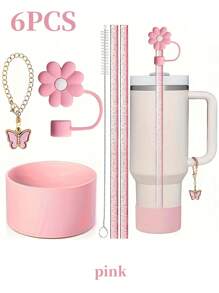 兼容 杯配件 6 件套杯子配件套装，适用于 40 盎司/30 盎司玻璃杯，包含闪光吸管和刷子、花形吸管盖、硅胶套、蝴蝶吊饰链，非常适合户外运动，是理想的情人节礼物、母亲节礼物 - 彩色 - 查看 15