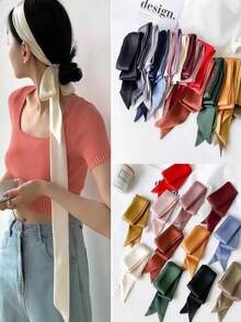 2-Meter Solid-Color Silk Scarf, French Elegant Scarf Dress, Bow Accessory Thin Hair Band Tie Bag Ribbon Fall Winter Headbands For Women Hair Accessories For Women For Vacation Outfits Woman Women Bandanas Soft Headwrap - Multicolor - View 11