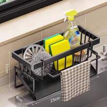 1 Estante multiusos para el fregadero, con soporte para esponja, estropajo y utensilios de cocina, almacenamiento de paños de lavado y bola de alambre de acero al carbono para el fregadero. Estante de acero al carbono mejorado para colgar en el fregadero y mantener limpio.