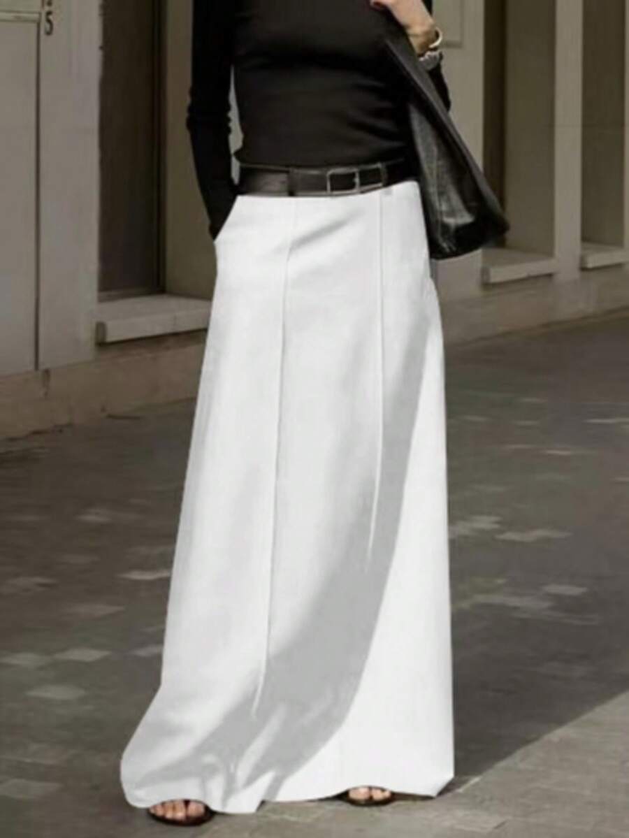 Women's Solid Color Toothpick Striped Design Maxi Elegant Skirt - White - View 1