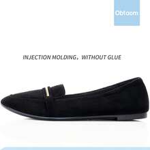 Obtaom Women's Pointy Toe Loafer Flat Faux Suede Work Shoes,Cute Penny Loafer Slip On Ballet FlatChristmas - 黑色 - 查看 2