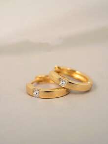 1 对 S925 纯银方晶锆石镶嵌方形钻石迷你环形耳环，女士精致简约百搭日常珠宝，赠送朋友的礼物 - 圓圈 - 查看 4