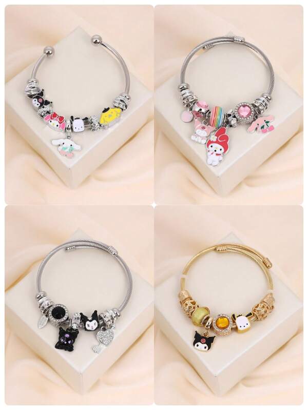 Sanrio 1pc, Sanrio Anime Charm Bracelet - Cute Hello Kitty Jewelry, Suitable For Teen Girls, Adjustable Cartoon Gift With Shining Beads | Cute Anime Accessory, Durable Metal Alloy, Suitable For Daily Wear