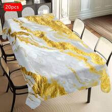 1/20 Stücke elegante goldene und weiße Marmorierung Tischdecke - luxuriöses Polyester, rechteckige Tischdecke für Zuhause, Büro oder Schreibtischnutzung, perfektes Geschenk für Feiertage, Esszimmer Dekoration