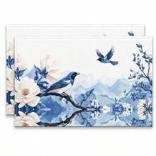 Set de 4 o 6 individuales, decoración del hogar, individual de lino estilo moderno de porcelana azul y blanca impresa, adecuado para mesas de comedor, decoración versátil de temporada en primavera, verano, otoño e invierno, individual de mesa lavable de estilo moderno, resistente al calor, resistente a las manchas, decoración de habitación, individual, posavasos, individual de mesa de cocina, decoración de fiesta, decoración del hogar, regalo ideal