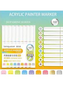 Languo 9 Colors Set Acrylic Marker Pens, Soft Tip Large Capacity Ink, Evenly Colored, Odorless, Opaque, Suitable For Stone, Glass, Ceramic, Easter Eggs, Metal, Wood And More - Perfect For Art, Craft And DIY Projects Back To School