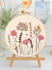 1 Set Diy-stickmaterial-kit Mit Stickrahmen, Blumenserie-wanddekormalerei, Zufällige Lieferung Der Fadenwickelbrettfarbe