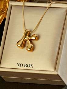 1 件时尚不对称 3D 粗字母吊坠项链，18K 镀金不锈钢，女士新款时尚不对称字母珠宝配饰 - 金黃色 - 查看 9