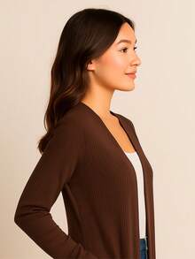 Women's Ribbed Knit Cardigan Style And Comfort For Winter - 鏽棕色 - 查看 2