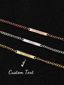 1pc Customized Engraved Mini Bar Bracelet With Horse Bit Chain | Personalized Delicate Name Stackable Bracelet | Gift For Friends | Gift For Her | Perfect Present - Silver - View 3