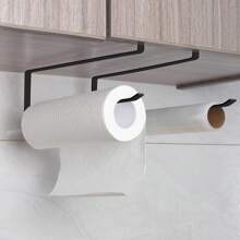 1pc Black/White Kitchen Paper Towel Holder, Cabinet Paper Towel Rack, Iron Wall Mounted Cling Film Storage Rack, No Drilling Required