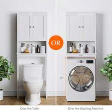 JAMFLY 66" Over The Toilet Storage Cabinet , Bathroom Cabinet With Adjustable Shelves And Open Cabinet With Anti-Tip Device,  Toilet Furniture, Freestanding Shelves For Bathroom Above Toilet, Space Saving Large Above Toilet Cabinet - 白色 - 查看 7