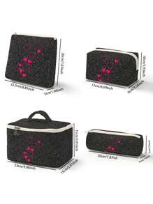 4-Piece/Set Quilted Random Pattern Ballpoint Pen Core Multi Functional Travel Makeup Bag, Large Capacity Makeup Bag, Makeup Bag, Skincare Bag, Large Capacity Travel Makeup Bag, Makeup Bag, Skincare Bag, Toilet Bag Packaging Box, Travel Necessities, Cruise Necessities, Dormitory Necessities,