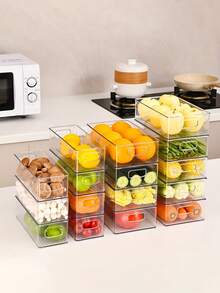5/3pcs Clear Organizer Set-Stackable, Portable Drawers-Ideal For Food, Fruit, Vegetables, Meat, Cosmetics, Jewelry Desk & Household Storage-With Handles, Suitable For Kitchen, Refrigerator, Dressing Table, Bathroom, Home Decor, Household Accessories - White - View 11