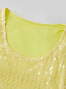 Conjunto de Top Sin Mangas y Falda Mini Ajustada de Lentejuelas para Mujer, Cuello Redondo, Delgado para Fiestas y Clubes de Verano - amarillo claro - Ver 6