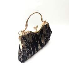 Velvet Black Clutch Bag Decorated With Black Sequin, Floral Motif And Rhinestones, Vintage Elegant Minimalist Style Evening Bag Suitable For Bride, Weddings, Parties, Formal Events, Gift For Mom, Teachers, Girls, Holiday