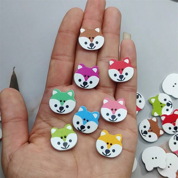 50pcs Colorful Hand-Painted Wooden Dog Buttons - DIY Craft Animal-Shaped Wood Buttons For Clothing, Bags, Hats & Party Decorations, Assorted Colors (Red, Blue, Green, Yellow, Orange), Cute Dog Deco