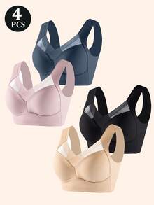 Sensual Star 4 piezas Sujetador sin costuras para mujer, ropa interior sin espalda, suave y agradable a la piel, diseño de una pieza con relleno, sin aro de acero, sexy, paquete de cuatro colores, adecuado para yoga, uso diario, lencería - Multicolor - Ver 10