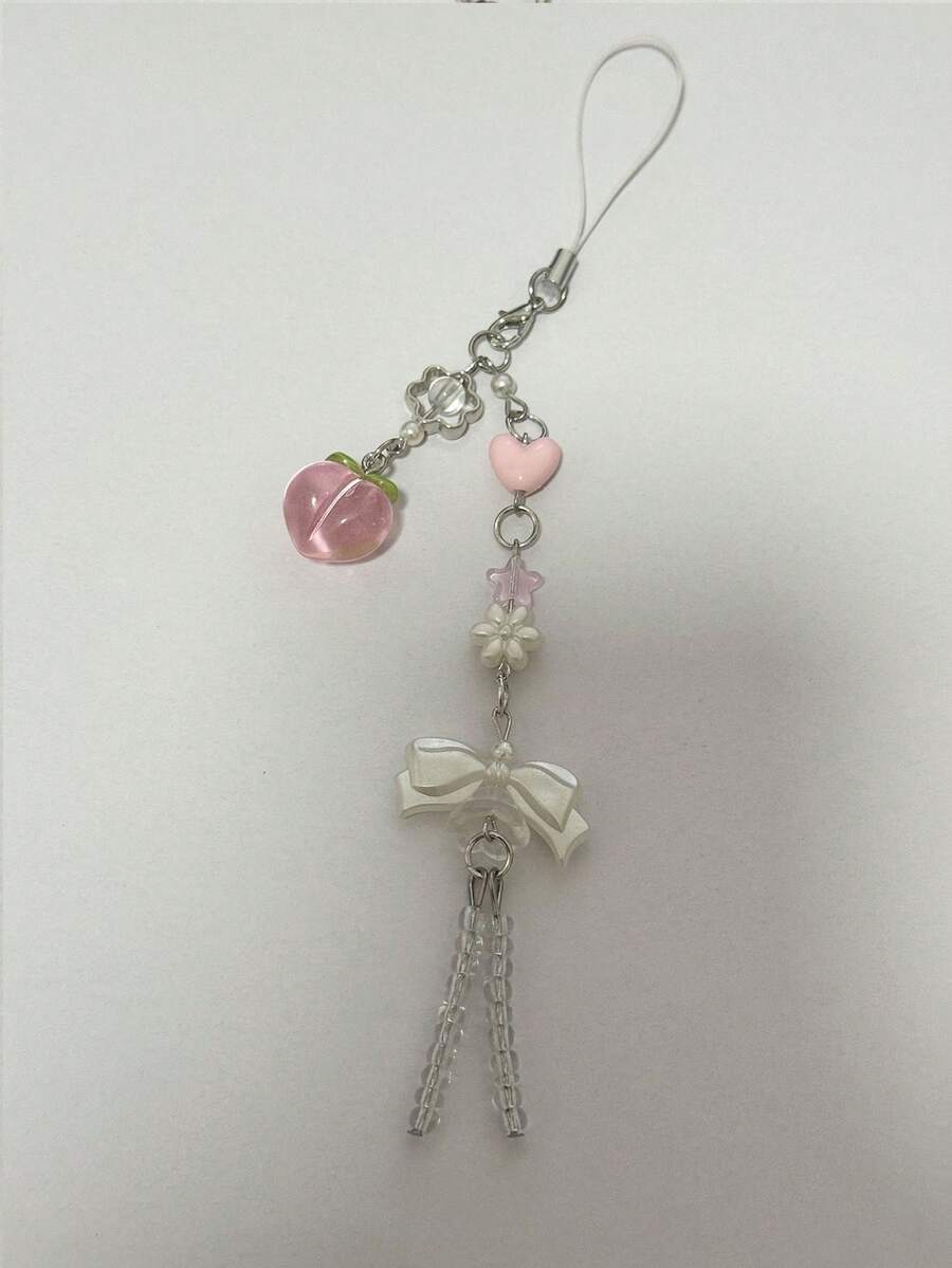 1 件可爱桃花蝴蝶结装饰甜美手机挂绳，CCD 相机装饰链 - 粉色 - 查看 1