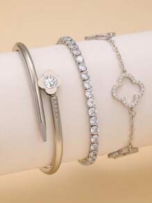 Pulsera de acero inoxidable con trébol de cuatro hojas de circonita en estilo retro personalizado, joyería de uso diario para mujeres