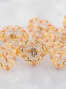 1 anel vazado com letra, coração vazado e flor rosa, anéis elegantes e estilosos de cobre dourado, adequados para uso diário feminino, adequados para encontros, férias na praia, festas, presentes, presentes de feriado, joias