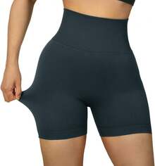 Seamless High Waisted Booty Shorts For Workout - 3" Verde oscuro - Ver 4