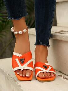 女式新款百搭平底软底不疲劳仙女风格露趾休闲度假沙滩凉鞋 - 橘色 - 查看 5