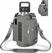 icolor Bolsa magnética para gimnasio, bolsa magnetica gimnasio,soporte para botella de agua, bolsa de transporte para botellas de gimnasio con bolsillos para teléfono y asa para el hombro (negro puro) - Gris,claro - Ver 3