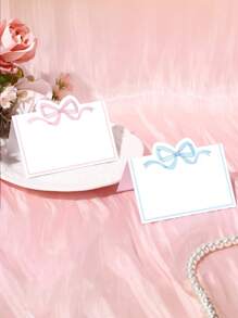 20pcs Pink & Blue Bowknot Place Cards, Elegant Matte White Background, Blank Name Cards Suitable For Weddings, Birthdays, Parties, Events, Table Decor, Guest Seating Indicators, Modern Chic Design For Floral Cards & Greetings