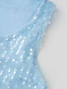 Conjunto de Top Sin Mangas y Falda Mini Ajustada de Lentejuelas para Mujer, Cuello Redondo, Delgado para Fiestas y Clubes de Verano - azul cielo - Ver 7