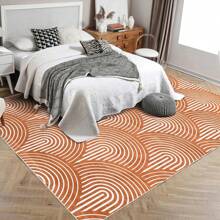 1pc Orange Geometric Rainbow Pattern Carpet, Suitable For Living Room, Bedroom, Modern Abstract Striped Office Carpet, Soft Rug, Room Decor, Farmhouse Floor Cover Orange, Living Room Carpet, Rug, Living Room Area Rug, Area Small Rug, Mat, Home Decor, Large Living Room Carpet, Living Room Home Decor, Room Decoration, Washable Carpet