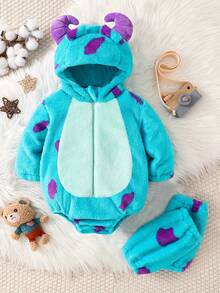 Toddler Halloween Costume Baby Boy Girl Monsters Animal Costume Fuzzy Hooded Romper  Cosplay Jumpsuit Funny Toddler Halloween Costume Gifts One-Piece Outfit With Leg Warmers - Blue - View 1
