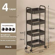 NetHong 3/4Tier Storage Trolley Cart Wheels Kitchen Bathroom Laundry Narrow Space Rack - Black - View 5