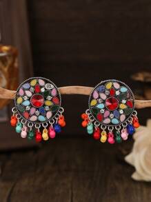 FANYINAN 1 par de pendientes de lujo de estilo retro de Europa y Estados Unidos, de aleación de zinc con diamantes de colores exagerados y exóticos, estilo de corte de lujo para damas