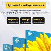 8K 高清电视 2.1 线，长度 1m/1.5m/2m/3 米，48Gbps 高速，支持 3D 8K@60Hz、4K@120Hz、144Hz、EARC、HDR10、HDCP 2.2 和 2.3、DTS:X、动态 HDR，兼容 Roku TV/HDTV/圆形公对公 - 黑色 - 查看 5