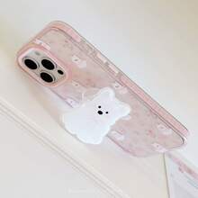 GUCADI 1 件粉色相框粉色花朵图案狗配西高地白梗支架 + 串珠项链可爱卡通狗手机支架外壳适用于 15/16 Pro Max、14、13、11，独特甜美风格，防摔防水防震防刮