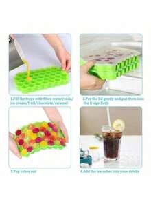 Silicone Honeycomb Ice Tray With Lid Design, Creatively Stackable 37 Compartments Ice Box, Easy To Demold Ice Tray Ice Mold - Multicolor - View 5