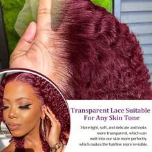 13x4 蕾丝前假发 BUJ 勃艮第酒红色蕾丝前假发卷曲混合真人发预拔 200% 密度混合假发 - 混合真人发和合成深卷发 99J 勃艮第酒红色蕾丝前假发卷曲混合真人发红色非常适合女性日常佩戴 - SBUG - 查看 7