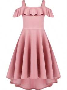 2025 BestArshiner Girls Summer Dress Off Shoulder Flutter Sleeve Midi Swing Cassual Formal Dresses With Pocket